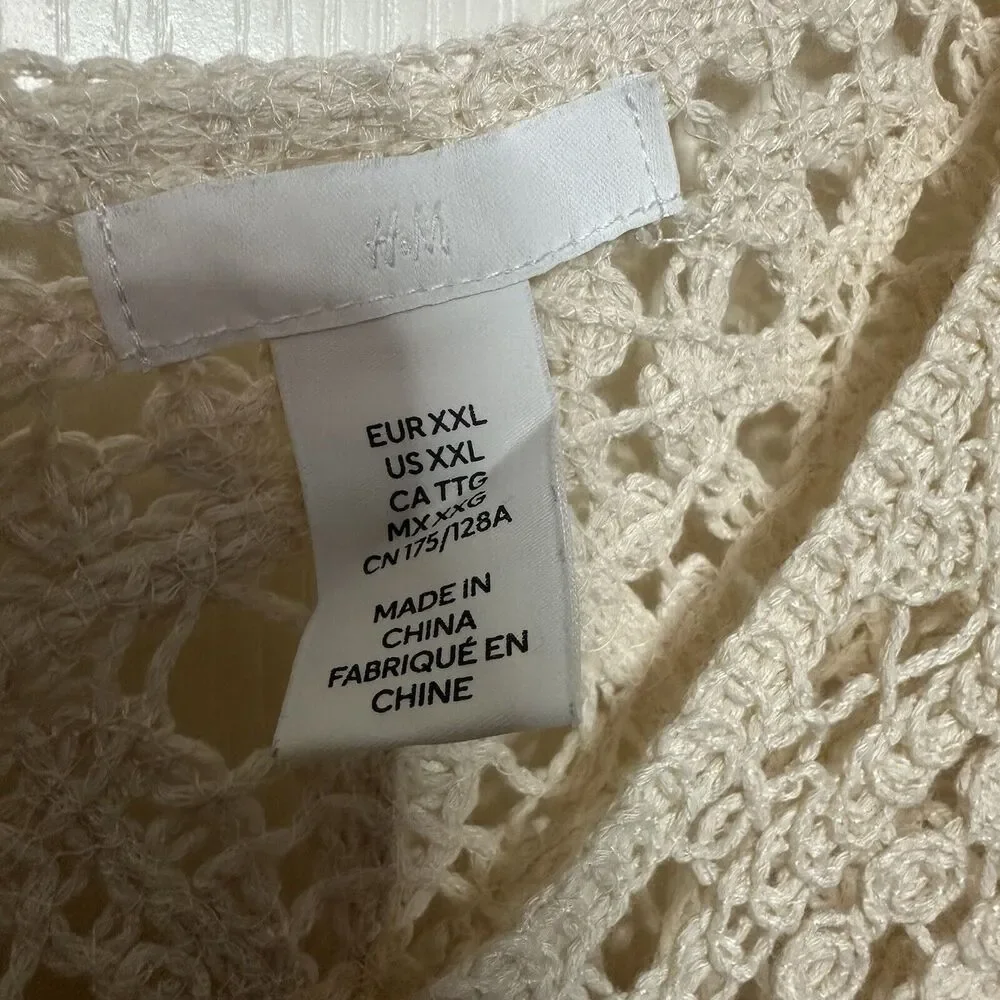 H & M Crochet Crop Top Women's XXL Cream Boho Whimsical Fairy Hippie Lightweight